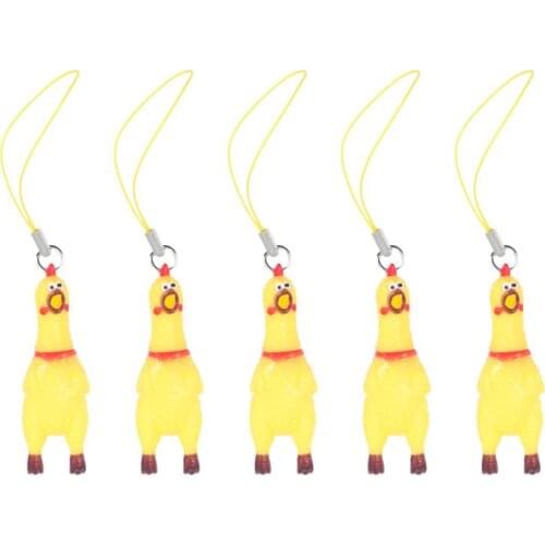A Set of 5pcs Squeeze Screaming Chicken Keychain Cute Funny Yellow Squeaking Chicken Pendant for Keys Bags Phones
