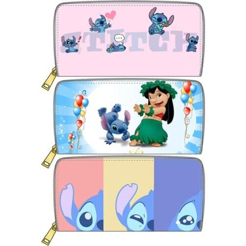 Original Disney Stitch Wallet Womens PU Long Wallet Cartoon Anime Printing Children Zipper Card Holder Clutch Kid Birthday Gift