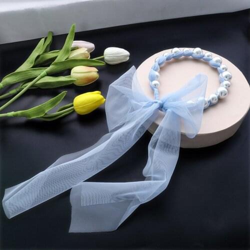 5 Colours Bow Ribbon Headwear Organza Pearl Headband Korean Sweet Street Hairband For Women Spring And Summer New Products