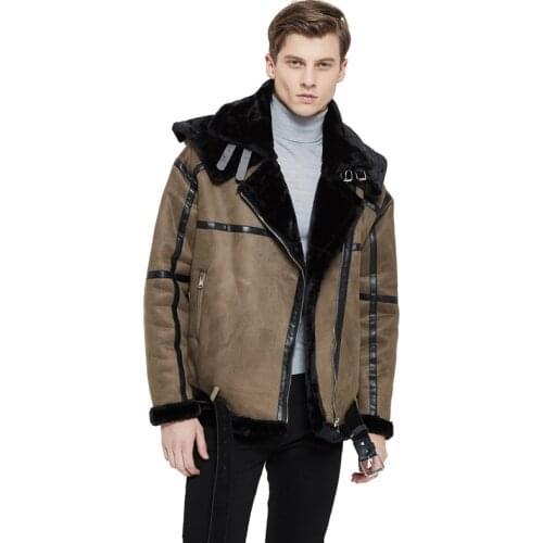 Repro Fur Suede Jacket Men Winter Coats Thicken Fleece Russian Leather Jacket with Hood Mens Windbreaker Vintage Overcoats