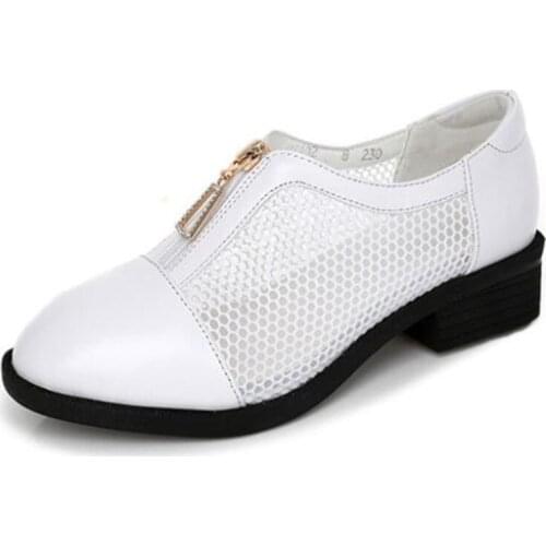 Summer Hot 2020 Newest Round Head Mesh Cowhide Leather Shoes Non-slip Rubber Low-heel Sandals Soft Comfort Women Fashion Sandals