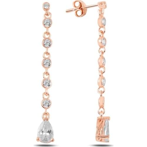 Silver 925 Sterling Drop Zircon Cubic Zirconia Dangle Studded Earrings