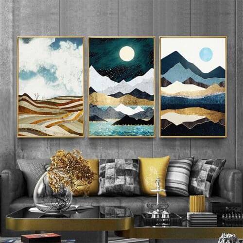 Nordic Landscape Sunrise Abstract Canvas Painting Decorative Wall Art Prints & Posters For Living Room Bedroom Murals Decor