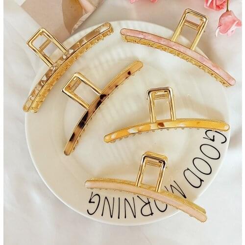 Korean temperament simple acetate plate hairpin alloy large adult plate hair headdress word metal catch clip headdress