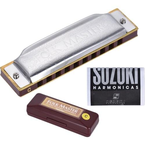 Suzuki 1072-C Harmonica Folkmaster Standard 10-Hole Diatonic Harmonica Key of C 20 Tone for Beginner Student music gift Suzuki