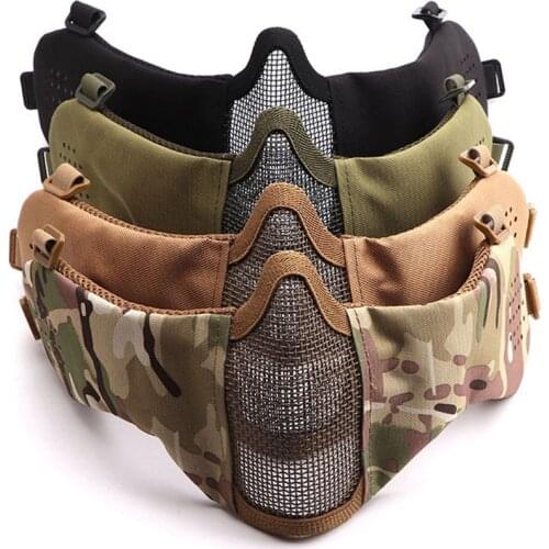 Airsoft Masks Military Tactical Steel Mesh Breathable Ears Protective Softair Mask Outdoor Hunting Shooting Paintball Face Mask