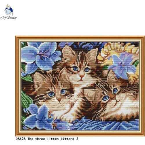 The three kittens 11CT Printed Fabric 14CT Counted Canvas DMC Chinese Cross Stitch Kits Embroidery Needlework Home Decoration