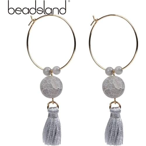 Beadsland Bohomia Tassel Drop Earrings With Natural Stone Fashionable Elegent Women Girl Gift 38694