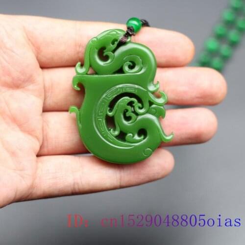 Green Jade Dragon phoenix Pendant Carved Amulet Double-sided Necklace Jewelry Natural Fashion Chinese Charm Gifts Jadeite