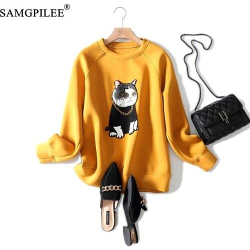 Sweatshirts For Women 2021 Casual Hoodies For Girls Cotton Full Sleeve Cartoon Pullovers Plus Size O-neck Oversized Sweatshirt