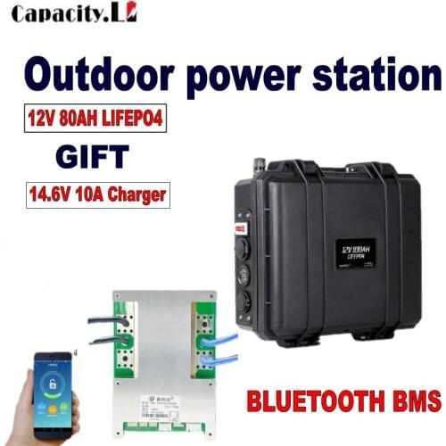 12V 100AH battery pack Bluetooth bms lifepo4 80a lithium iron rechargeable with cigarette lighter for RV solar engine