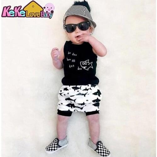 2020 New Style Summer Baby Clothing Sets Boy Cotton Cartoon Sleeveless Vest T-shirt Pants 2Pcs New born Infant Baby Boys Clothes