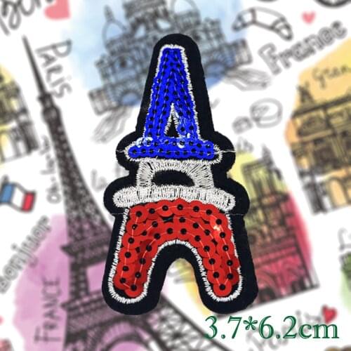 @ 3.7*6.2cm DIY Sequin Paris Eiffel Tower Embroidery Patch Iron on Applique Patches for Clothes Stickers Clothing Applications