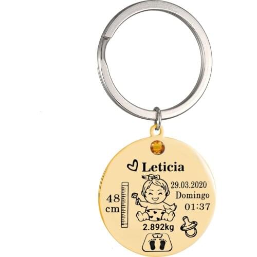 Girl Baby keychain key chain custom name height weight date keychains stainless steel Keyring mom dad jewelry birthday gift