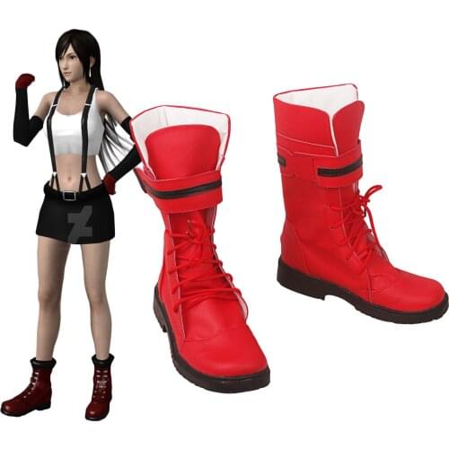 FF7 Tifa Shoes Cosplay Final Fantasy 7 Tifa Lockhart Cosplay Boots Red Shoes Custom Made Any Size