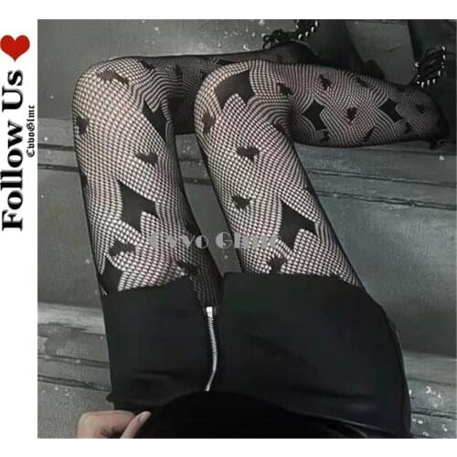 Gothic Irregular Love Pantyhose Tights Women Fashion Harajuku Black Hollow Breathable Base Stockings Lolita Kawaii Long Socks