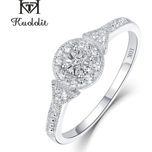 Kuololit 10K White Gold Moissanite Rings for Women 100% Hand Setting Wedding Bride Rings Diamonds Engagement Gift Fine Jewelry