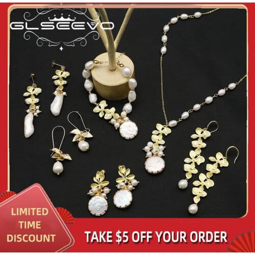 GLEVO Natural Freshwater Baroque Pearl Necklace Earrings Bracelet Women Party Gift Leaves Exquisite Jewelry Set Jewelry GS0021