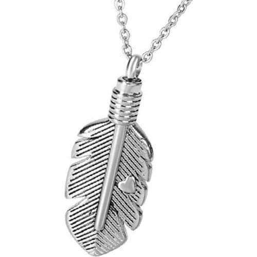Cremation Jewelry Heart in Feather Urn Necklace Memorial Locket Ashes Keepsake Pendant +Fill kit