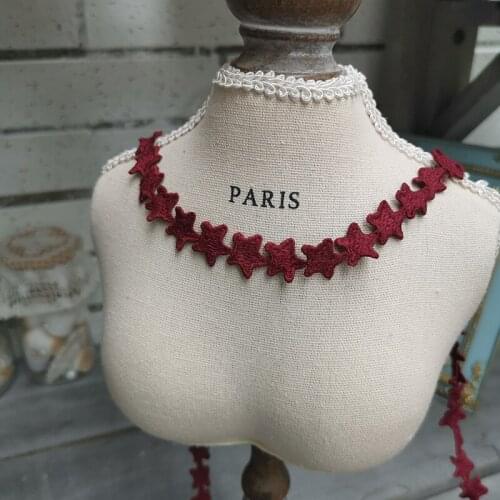 3M Burgundy Navy Blue Star Embroidery Lace Ribbon Trims Lace Fabric Applique Sewing Trimmings Dentelle Ruban 1.5cm Wide