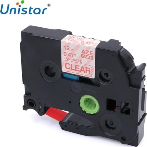 Unistar TZe132 Compatible for Brother P-touch Tape 12mmx8m Red on Clear Laminated Label Tapes tze 12mm tze132 TZ132 Label Maker