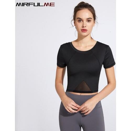 Summer Women Sport Tops Elastic Slim Mesh Yoga Shirt Girls Gym Workout Tops Running Short Sleeve T-shirt Fitness Crop Tops Femme