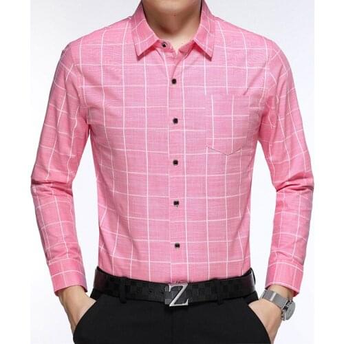 Hot sale mens plaid dress shirt long sleeve clothes autumn & spring male casual striped shirts with pocket