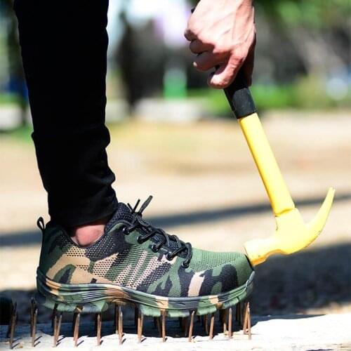 Weweya Man Big Size Piercing Outdoor Shoes Men Steel Toe Cap Military Safety Work Boots Camouflage Puncture Indestructible Shoes
