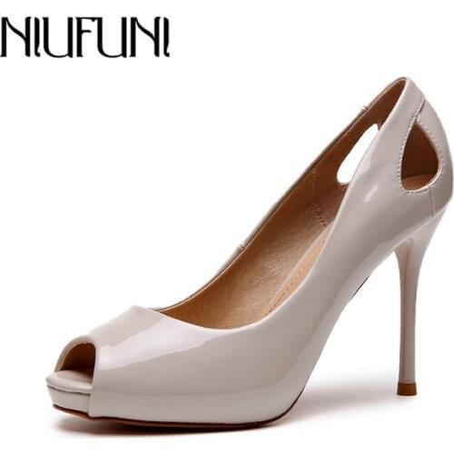 NIUFUNI Women Pumps Peep Toe Solid Color Stiletto High Heels Shallow Mary Jane Sexy Wedding Office Shoes For Women Sandals