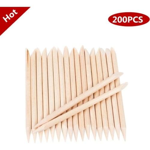 New Arrivals 200pcs / Set Orange Women Lady Double End Nail Art Wood Stick Cuticle Pusher Remover Pedicure Manicure Tools