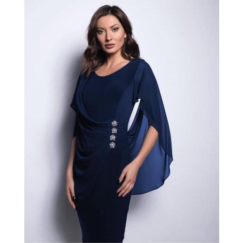 Elegant Short O-Neck Beaded Mother of Bride Dresses Sheath Knee Length Zipper Back Navy Abendkleider Robes de Soirée for Women