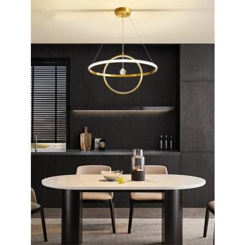 Modern all copper ring pendant lights dining room luxury crystal lamps living room kitchen bar bedroom Nordic hanging lighting