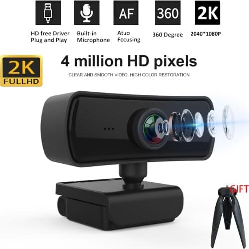 2K 2040*1080P Webcam HD Computer PC WebCamera with Microphone Rotatable Cameras for Live Broadcast Video Calling Conference Work