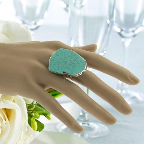 Vintage Tibet Boho Silver Color Metal Blue Stone Rings Adjustable For Women Party Turquoises Big Geometric Ring Gypsy Jewelry