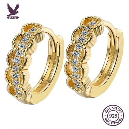 Bright Crystal Flower Hoop Earring Female Jewelry Vintage 925 Sterling Silver Earring For Women Hoop Ear Gold Accessories Lady
