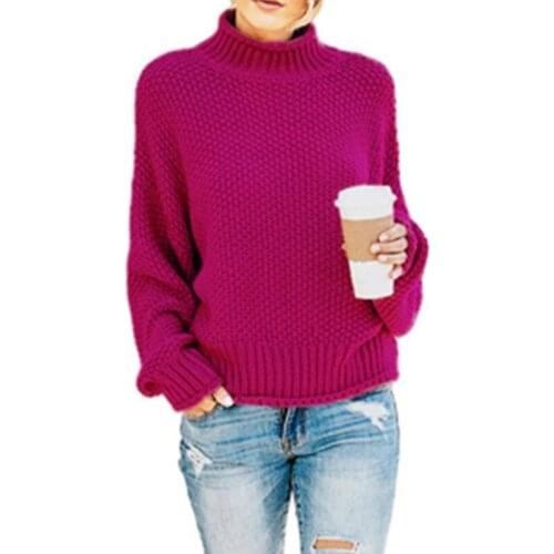 Womens Fashion Turtleneck Loose Batwing 2020 New Autumn and Winter Long Sleeve Chunky Knitted Pullover Jumper Knitwear Sweater