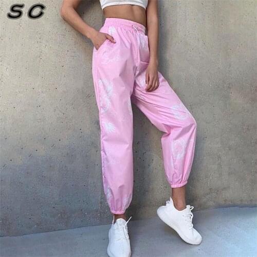Dragon Print Womens High-waist Trousers, Drawstring Elastic Band, Jogging Pants, Pockets, Loose Feet Female Pants, Street Wear