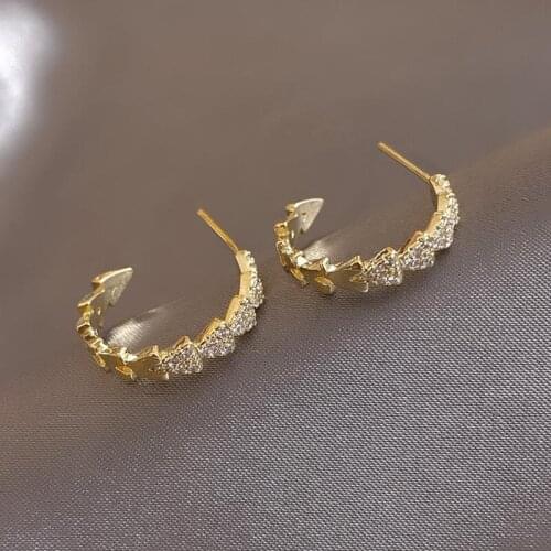 U-Magical Temperament Triangle C Shape Geometric Hoop Earring for Women Shiny Gold Metal Rhinestone Earring Jewelry Pendientes