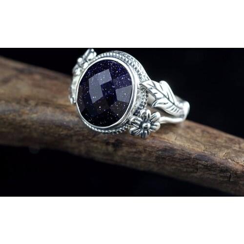 S925 silver jewelry silver lady blue sand ring