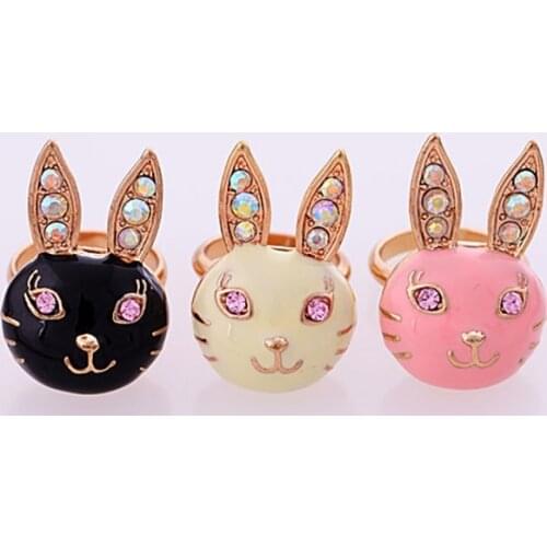 3 Color Beige Pink Black Little Girl Enamel Cute Rabbit Ring Women Fashion Animal Ring Aliexpress Hot Sale
