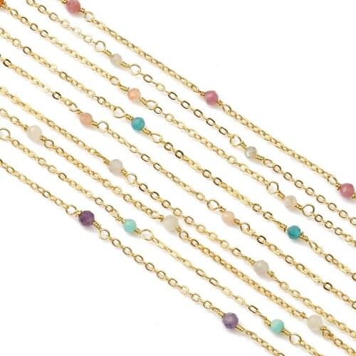 1m/lot Gold Plated Stainless Steel Wire Wrapped Rosary Chain Stone Beads Chains for Jewelry Making DIY Bracelet Neckalce Finding