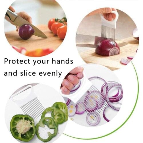 1PC Stainless Steel Onion Needle Onion Holder Handheld Simple Slicer Fruit Vegetable Cutter Potato Kitchen Tool Bar Accessories