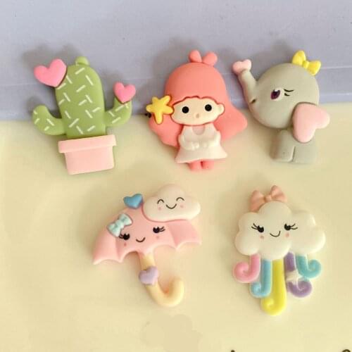 10Pcs Newes Resin Kawaii Cartoon Cloud umbrella cactus Girl Flatback Cabochon Phone Case Decoration Accessories DIY Scrapbooking