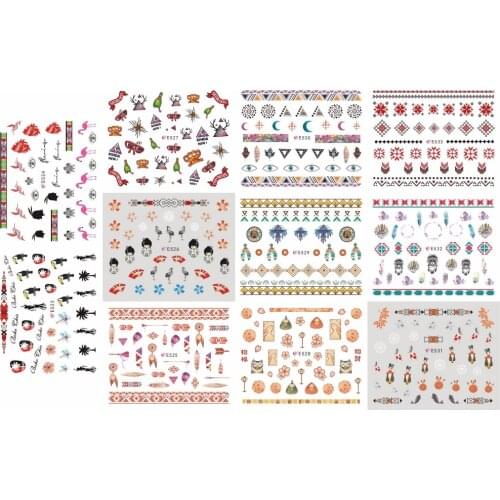 11 PACKS / LOT NAIL ART 3D SIMULATION BACK ADHESIVE NAIL STICKER KIMONO GIRL INDIANA HEAD DRESS TOUCAN FLAMINGO E523-533