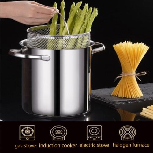 304 Stainless Steel Deep Frying Pot Kitchen Tempura Fryer Pan With Lid And Filter Frying Cookware Pot Kitchen Accessories Tools