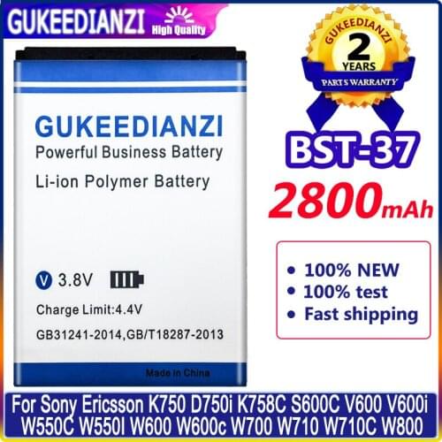 GUKEEDIANZI Battery 2800mAh BST-37 for Sony Ericsson D750i J100 J110 J120 J220 J230 K200 K220 K608 K610 W800 W810 W550C
