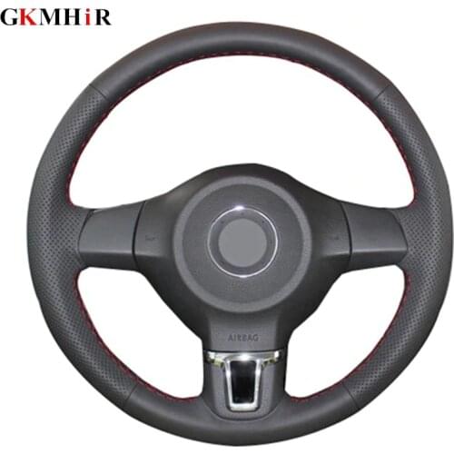GKMHiR Black Leather Car Steering Wheel Cover Steering-Wheel for Volkswagen Golf 6 Mk6 VW Polo Sagitar Bora Santana Jetta Mk6