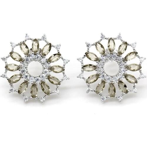 Zircon Earrings 925 Sterling Silver for Women Flower Green CZ Stud Earrings Jewelry for Ladies Girls Valentines Day Gift