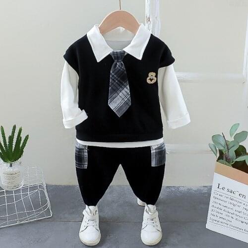 Childrens Clothes Set 2020 Autumn Spring Boys Long-sleeved Tie Tracksuit 1-5Years Old Baby Boys T-shirts + Pants Outfit Suit