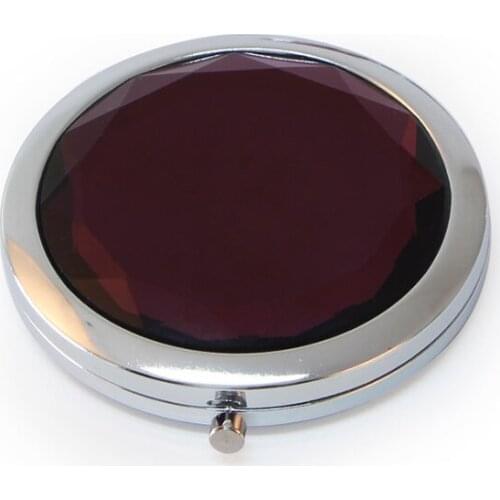 Purple Crystal Silver Metal Compact Mirror Round Folded Portable Makeup Mirror for Wedding Favors or Girl Friend Birthday Gift